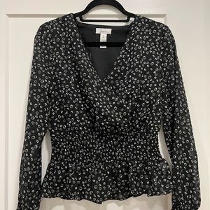 Japna Black & White Floral Long Sleeve Top